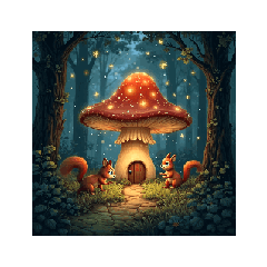 [LINEスタンプ] キノコの家.リス.Mushroom house. Squirrel