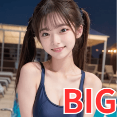 [LINEスタンプ] BIG★競泳水着＆ビキニのツインテールJK