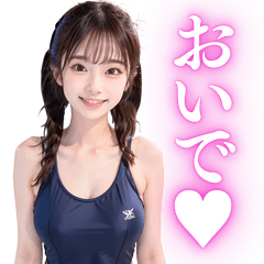 [LINEスタンプ] 競泳水着×ツインテール女子高校生